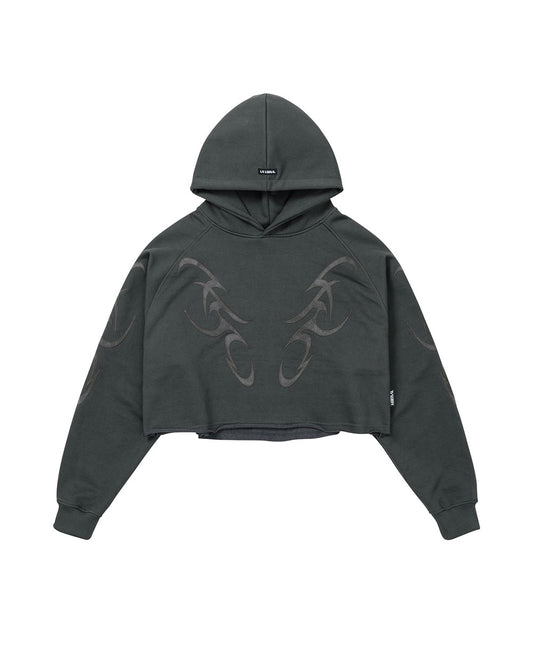 【AJOBYAJO】Tribal AJO Applique Cropped Hoodie (DUSTY)