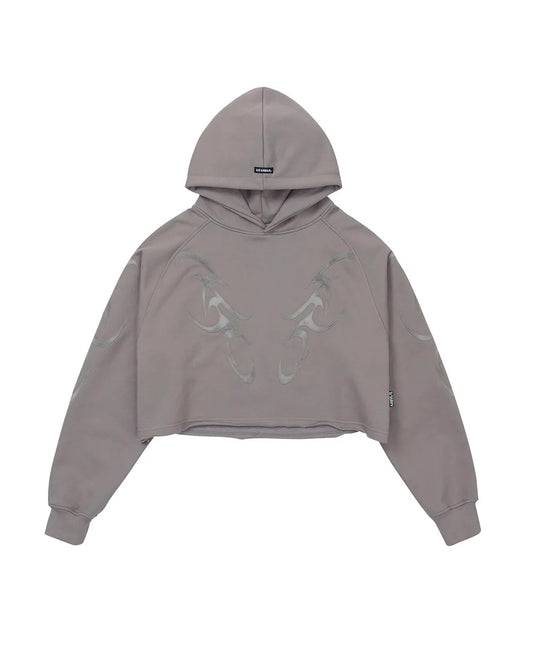 【AJOBYAJO】Tribal AJO Applique Cropped Hoodie (CHARCOAL)