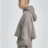 【AJOBYAJO】Tribal AJO Applique Cropped Hoodie (CHARCOAL)