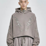 【AJOBYAJO】Tribal AJO Applique Cropped Hoodie (CHARCOAL)