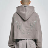【AJOBYAJO】Tribal AJO Applique Cropped Hoodie (CHARCOAL)