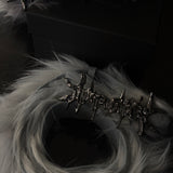 DARK FUR METAL LEATHER BELT-WHITE