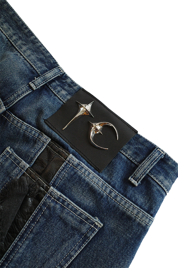 【THUG CLUB】Mohican Leather Denim Pants