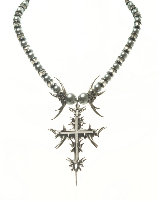 【IIIMIII】Black Painting II Dark Cross Pearl Clavicle Necklace