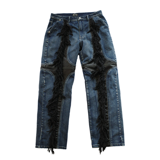 【THUG CLUB】Mohican Leather Denim Pants