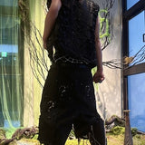 ”Truth“ Printed Distressed Knee Waxed Cloud Work Jorts
