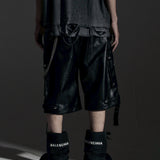 DOUBLE WAIST LEATHER SHORT PANTS
