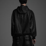 VINTAGE LEATHER SHIRRING HOODIE (WASHED GRAY)