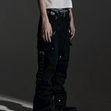 SIDE BELT DOCKING FLARE PANTS (Denim)
