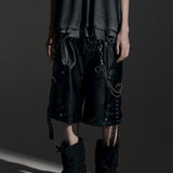 DOUBLE WAIST LEATHER SHORT PANTS