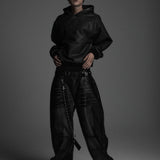 VINTAGE LEATHER SHIRRING HOODIE (WASHED GRAY)