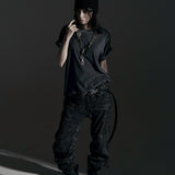 BOXY FIT LAYERED DAMAGE  TEE (Dirty gray)