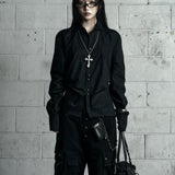 BACK CROSS CROPPED SHIRT BLACK