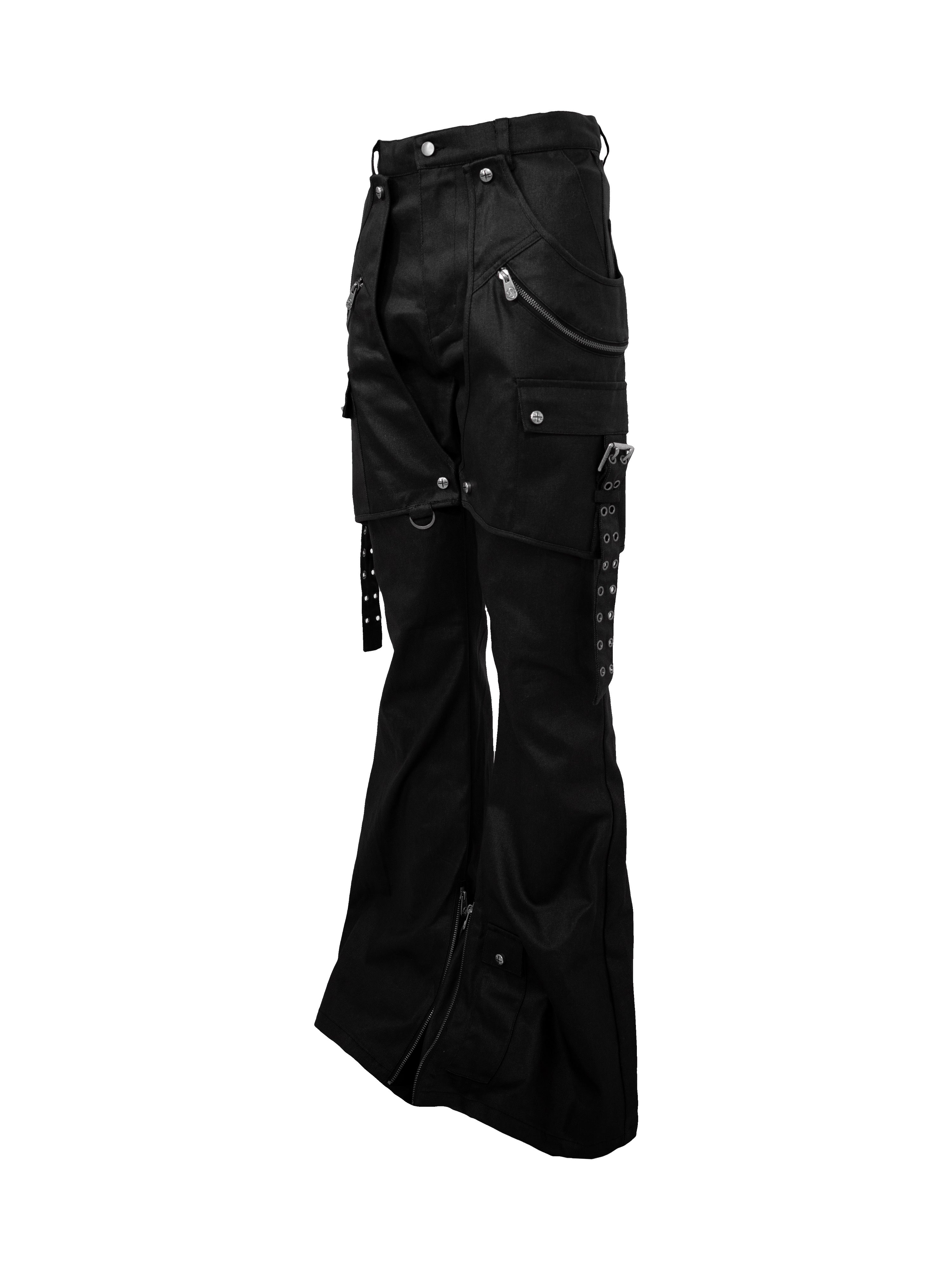ROSEN KREUZ】SIDE BELT DOCKING FLARE PANTS (Coating