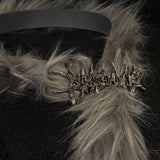 DARK FUR METAL LEATHER BELT-GRAY