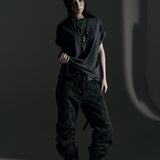 BOXY FIT LAYERED DAMAGE  TEE (Dirty gray)