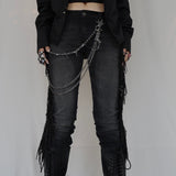 El Topo Black Washed Tassel Flare Jeans