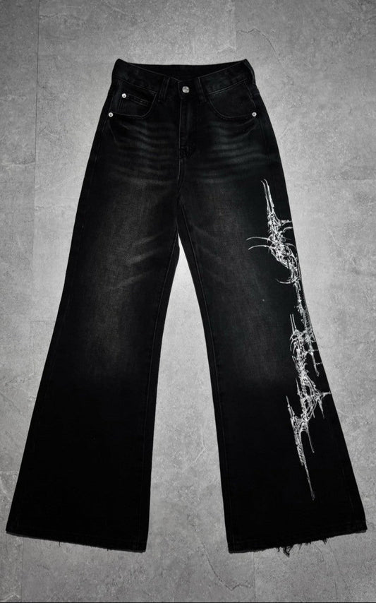 【XIVX】HANDPAINTED "Cyberpsychosis“ FLARED DENIM