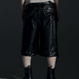 DOUBLE WAIST LEATHER SHORT PANTS
