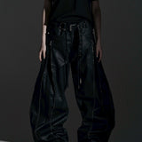 ZIP WIDE BAGGY PANTS (COATING)