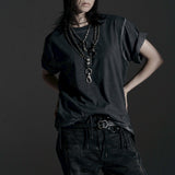 BOXY FIT LAYERED DAMAGE  TEE (Dirty gray)
