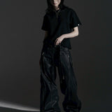 ZIP WIDE BAGGY PANTS (COATING)