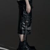 DOUBLE WAIST LEATHER SHORT PANTS