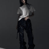 【ROSEN KREUZ】SIDE BELT DOCKING FLARE PANTS (Coating)