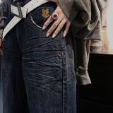 Faux Leather Applique Union Jack Indigo Colossus Baggy Jeans