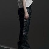 【ROSEN KREUZ】SIDE BELT DOCKING FLARE PANTS (Coating)