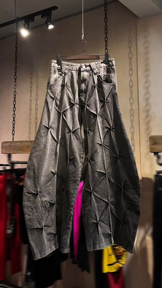【RICH】Grey Wash Wide Denim Pants