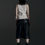 DOUBLE WAIST LEATHER SHORT PANTS