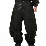 "Devlin" Studded Waxed Japanese Raw Denims in Black