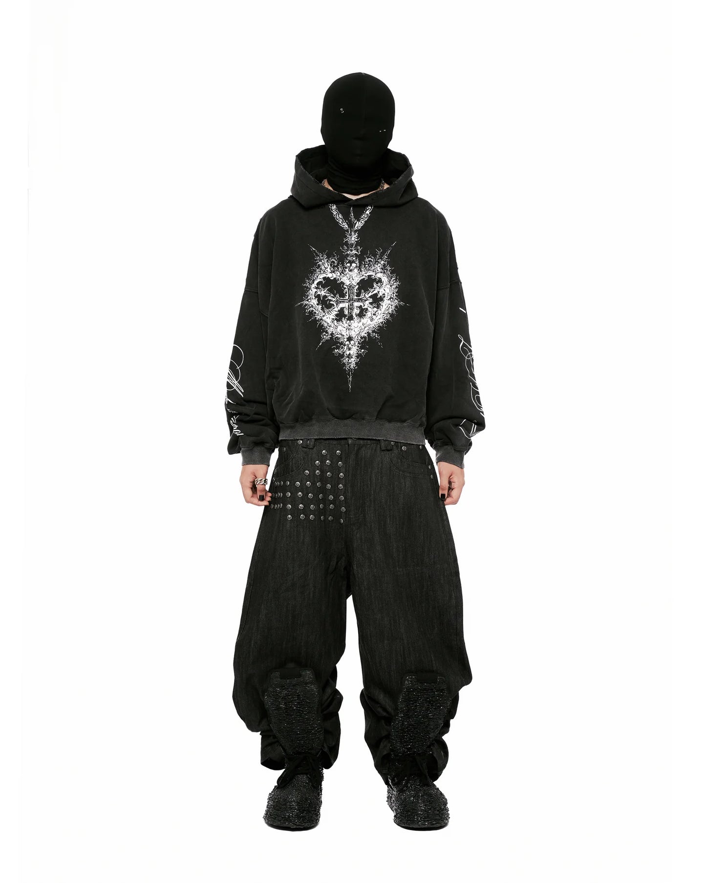 【THOUGHT WE FRIENDS】"Devlin" Studded Waxed Japanese Raw Denims in Black