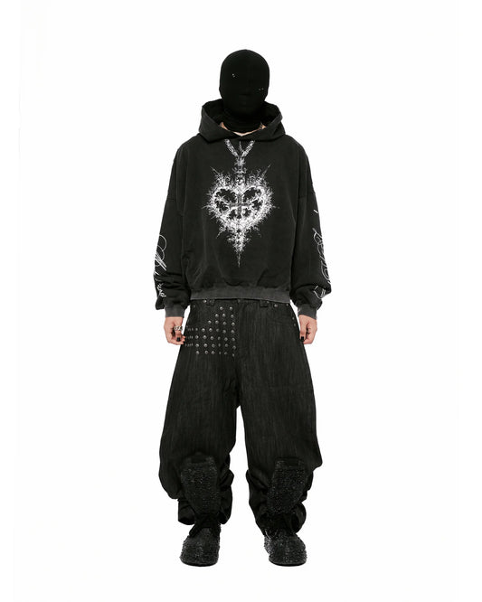 "Devlin" Studded Waxed Japanese Raw Denims in Black