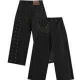 "Devlin" Studded Waxed Japanese Raw Denims in Black