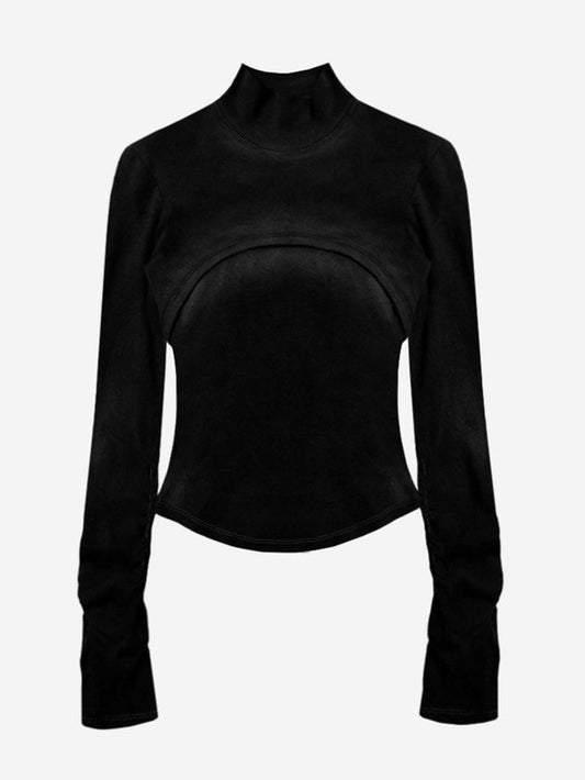 【BLR BLUER】Bleached Layered Chest Shirring Knit T-shirts Black