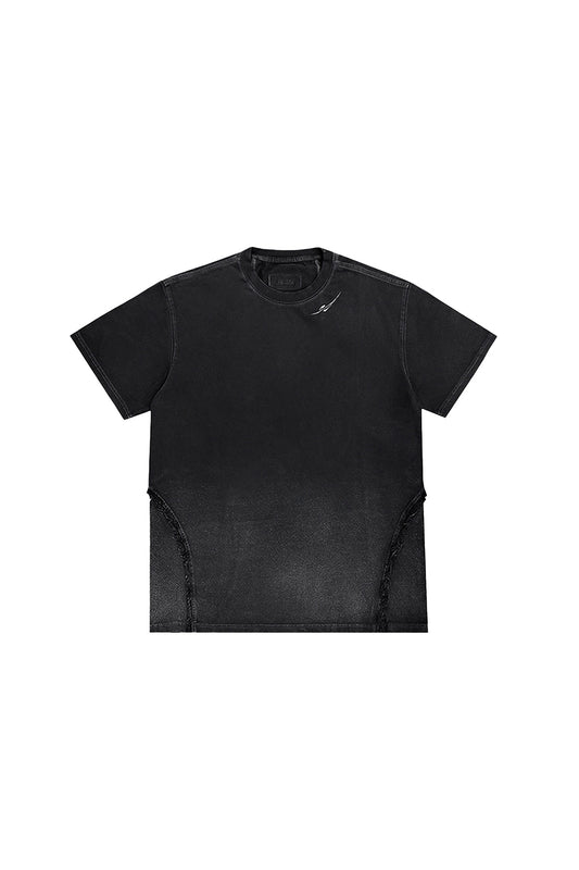【BLR BLUER】Destroyed Gradation Washed Short Sleeve Black