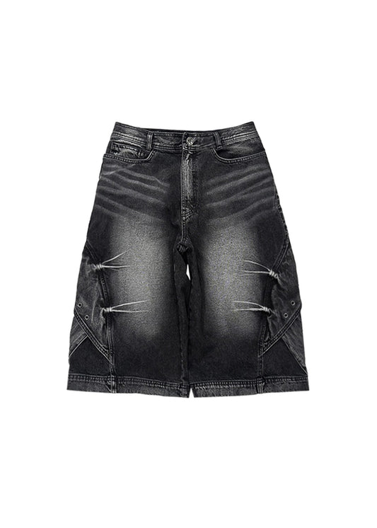 【BLR BLUER】CURVED COVER CARGO BERMUDA WASHING DENIM PANTS