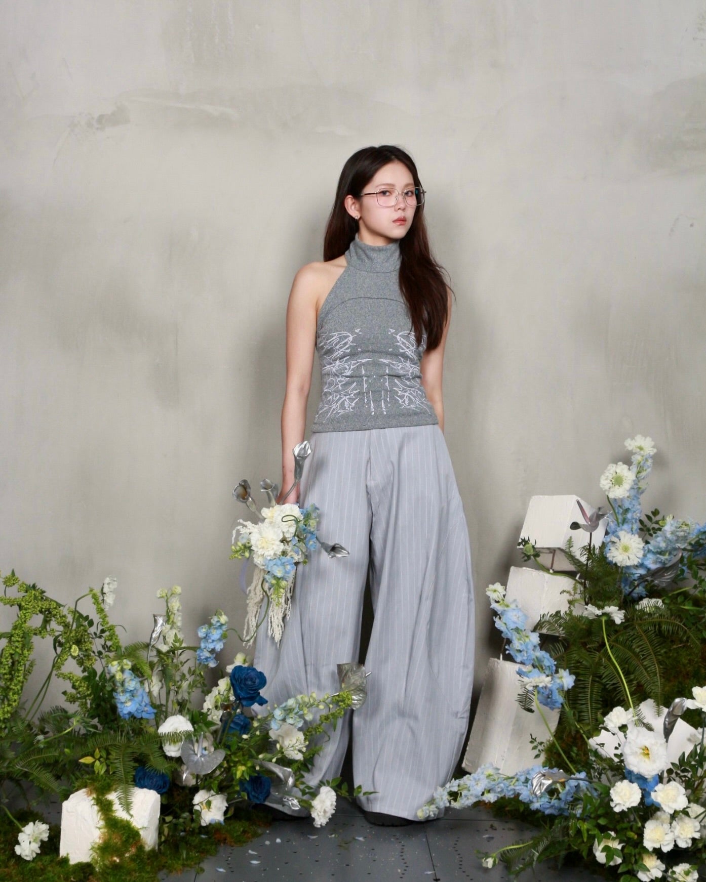 【BUNNYHILL CONCEPT】LUFT PANTS (GREY BLUE STRIPES)