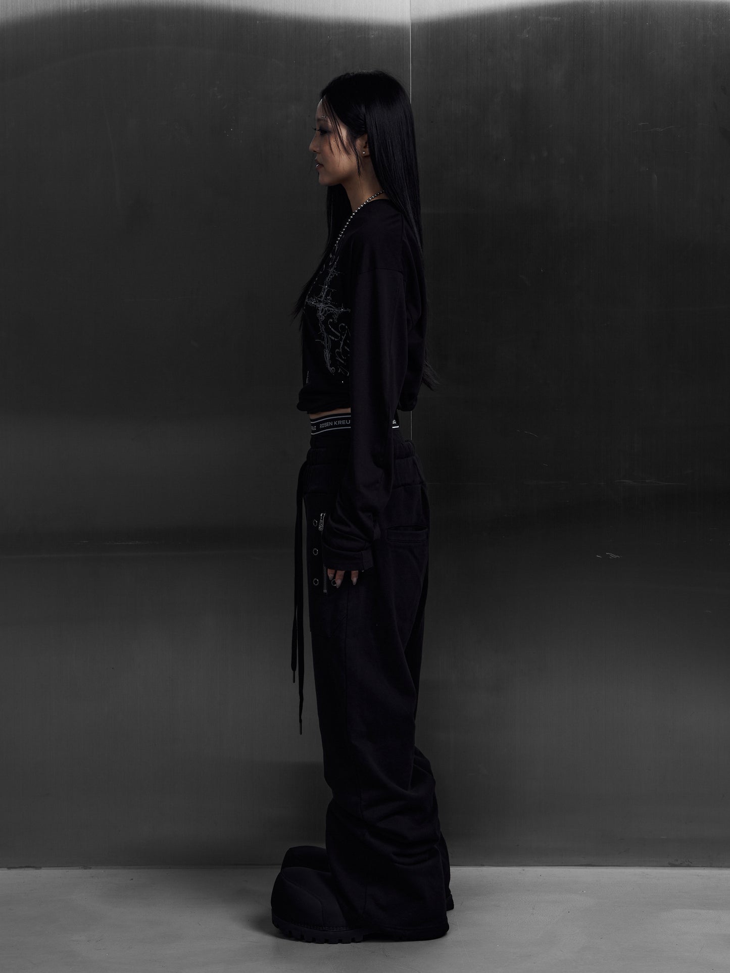 【ROSEN KREUZ】EYELET EDGE Set-Up LAYERED SWEAT PANTS (BLACK)