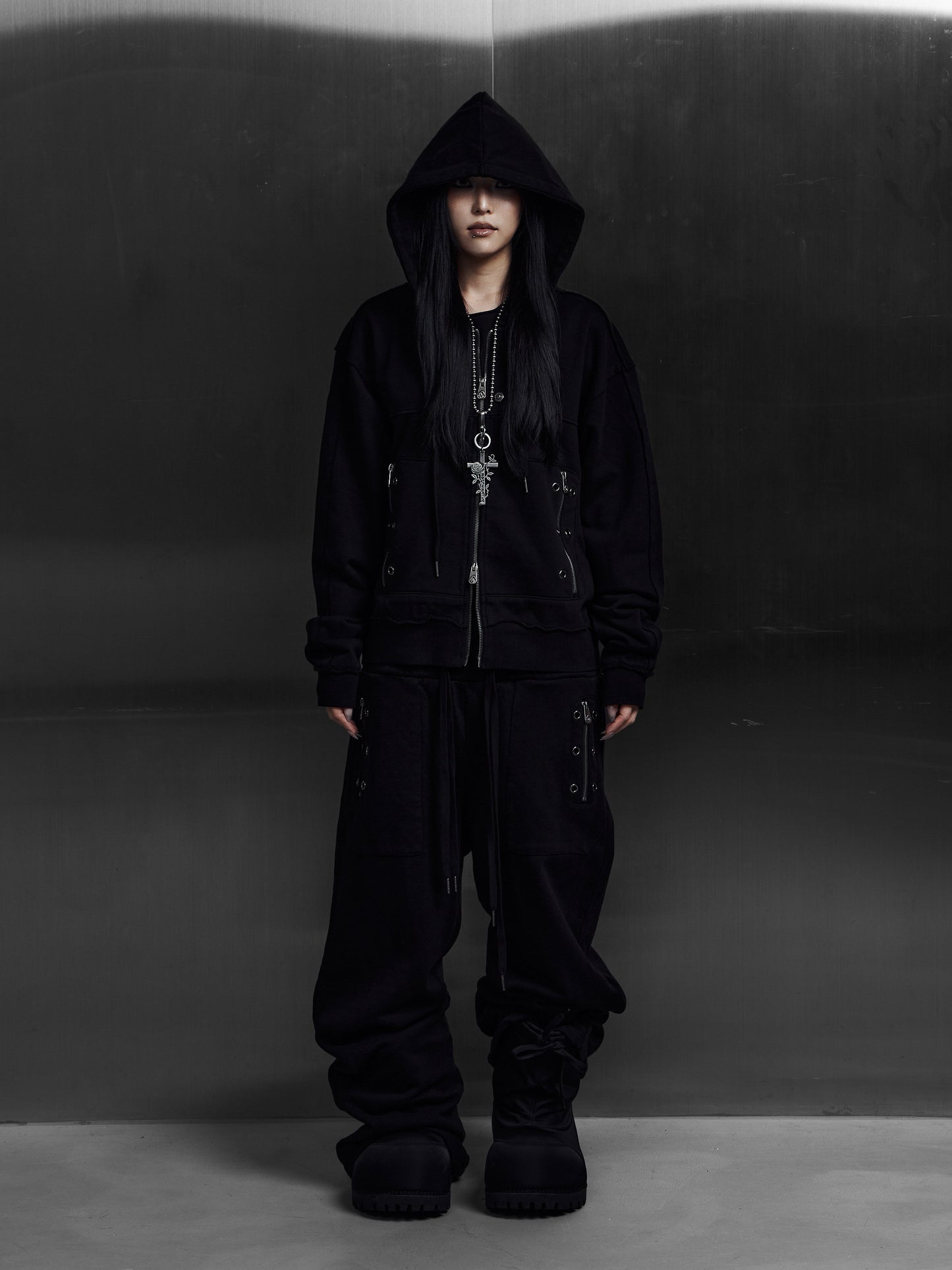 【ROSEN KREUZ】EYELET EDGE Set-Up LAYERED SWEAT PANTS (BLACK)