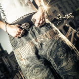 "EYETHOUGHT" Embroidered Waxed Baggy Denims