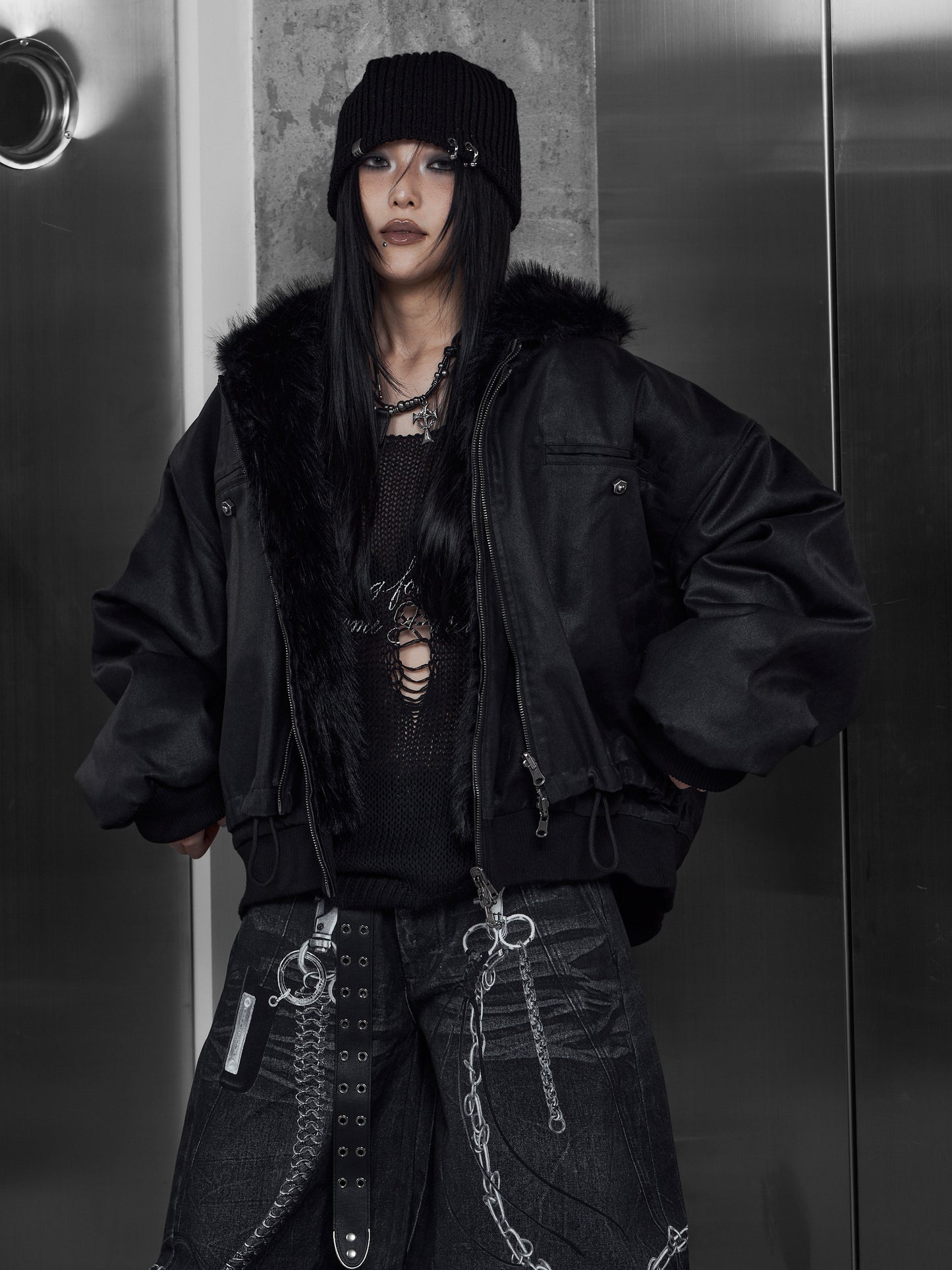 【ROSEN KREUZ】LAYERED REVERSIBLE FUR BLOUSON (BLACK)