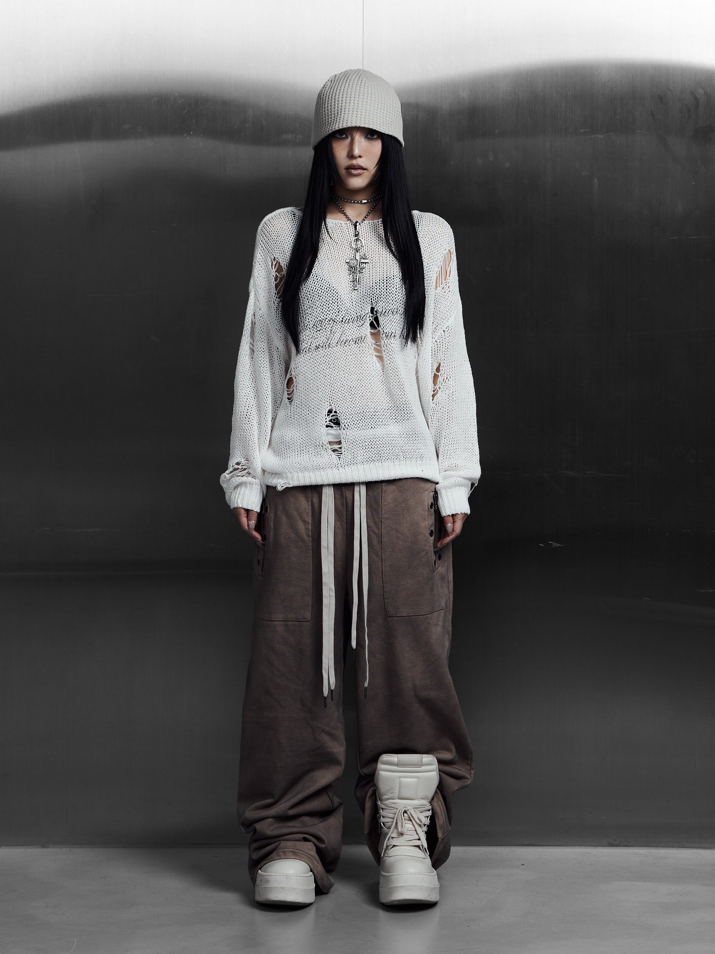 【ROSEN KREUZ】EYELET EDGE Set-Up LAYERED SWEAT PANTS (BEIGE)