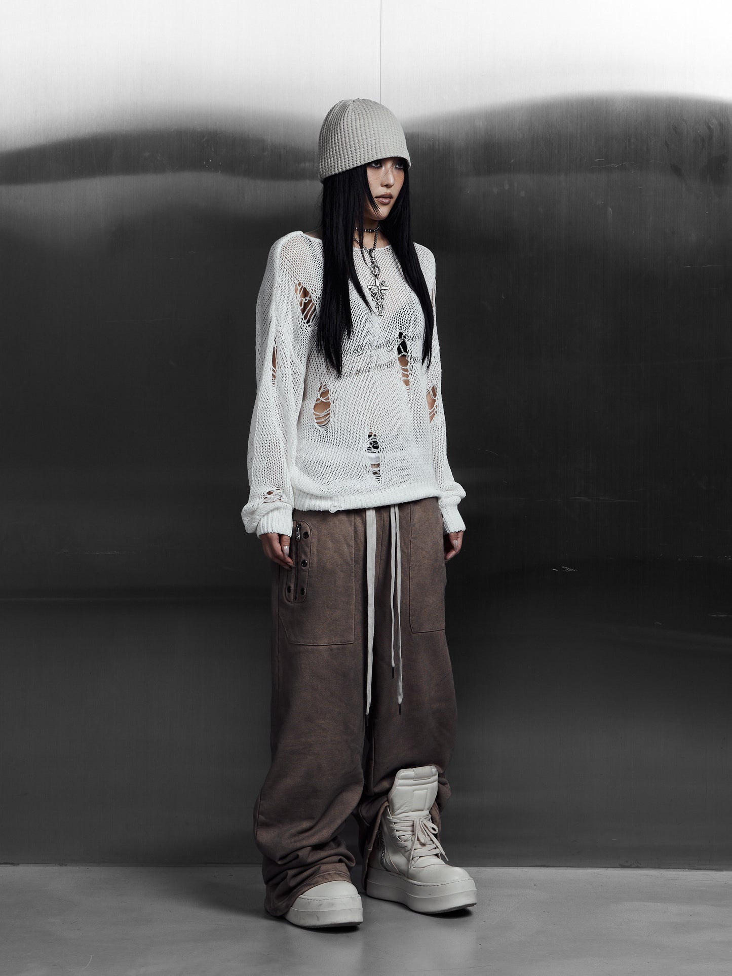 【ROSEN KREUZ】EYELET EDGE Set-Up LAYERED SWEAT PANTS (BEIGE)