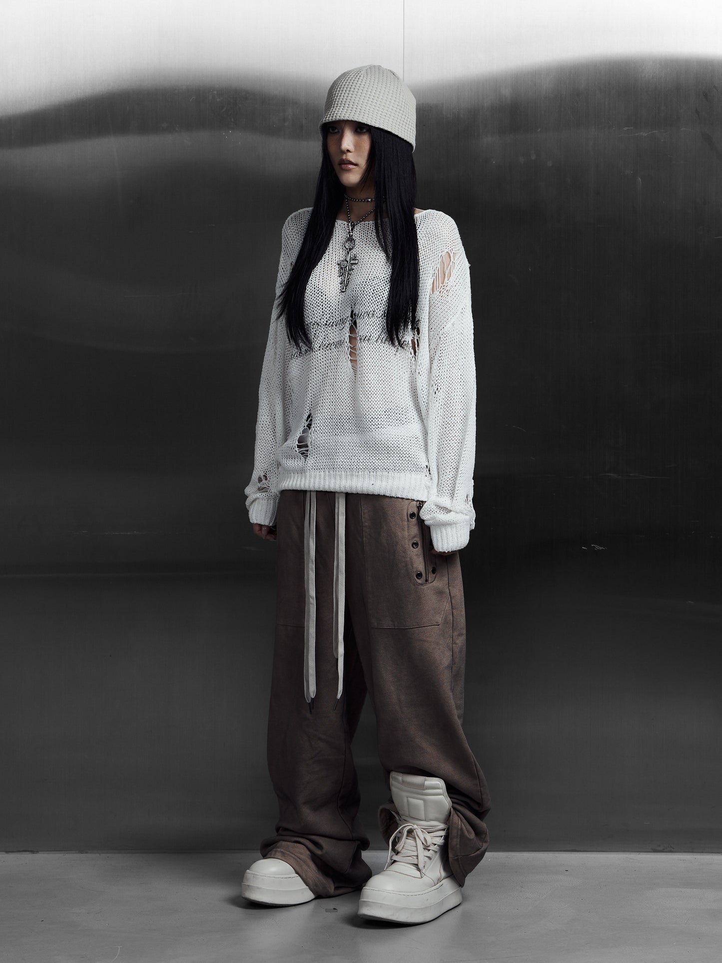 【ROSEN KREUZ】EYELET EDGE Set-Up LAYERED SWEAT PANTS (BEIGE)