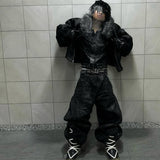 Black Waxed S-Wide Pants