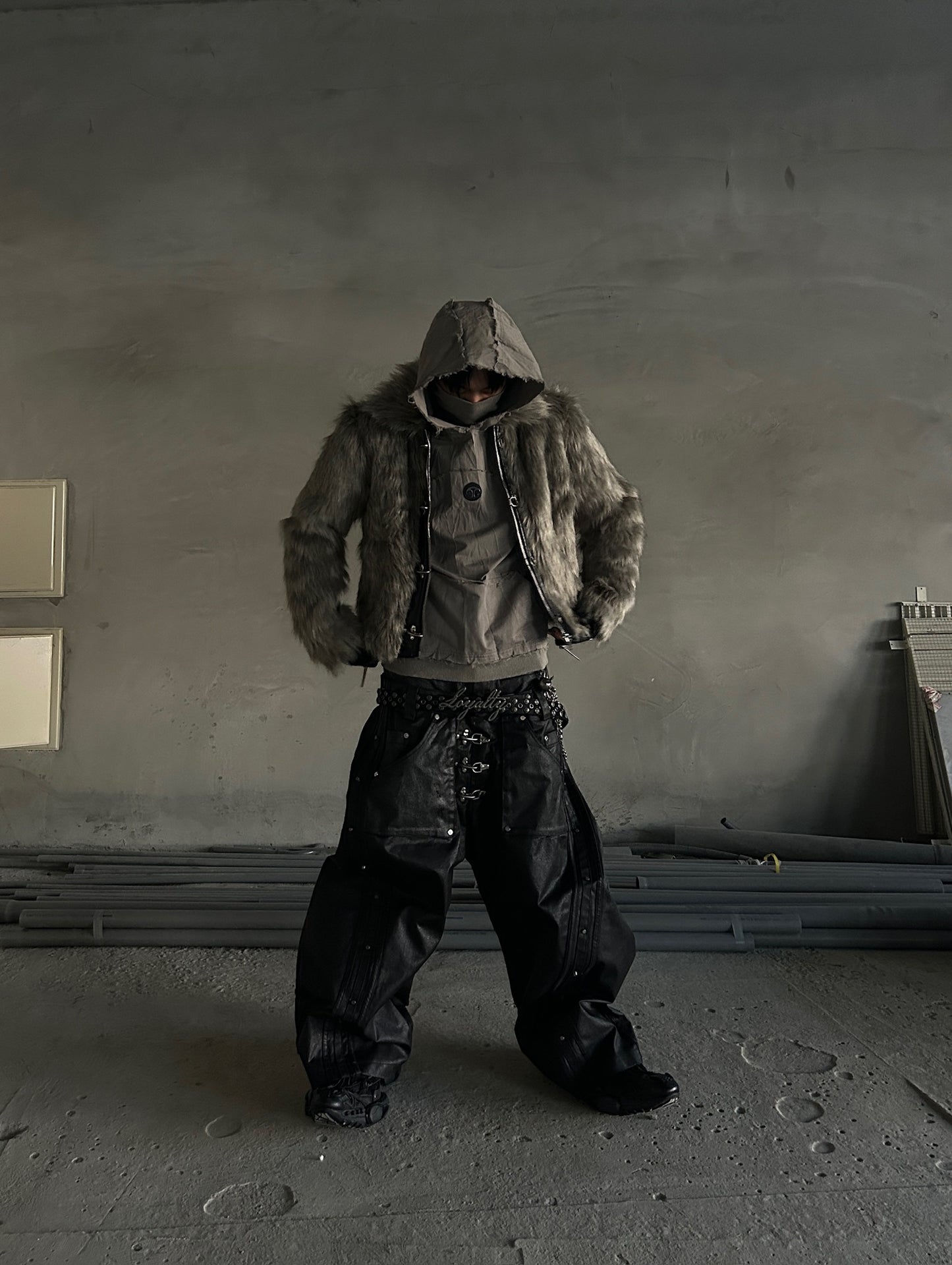 【RICH】Gray Fur Crop Jacket