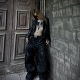 Black Waxed S-Wide Pants